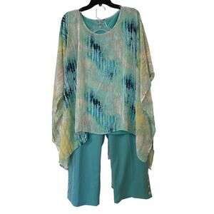 Alfred Dunner Size 12 Pull On Blue Capris And One World 2X Layered Chiffon Top